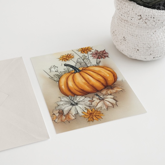 Wall Art Watercolor Floral Pumpkins Print Poster Card Unframed - Picture 5 of 12